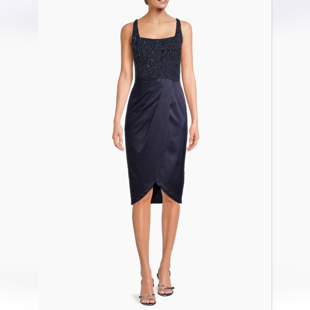 Aidan MattoxBeaded Square Neck Midi Dress